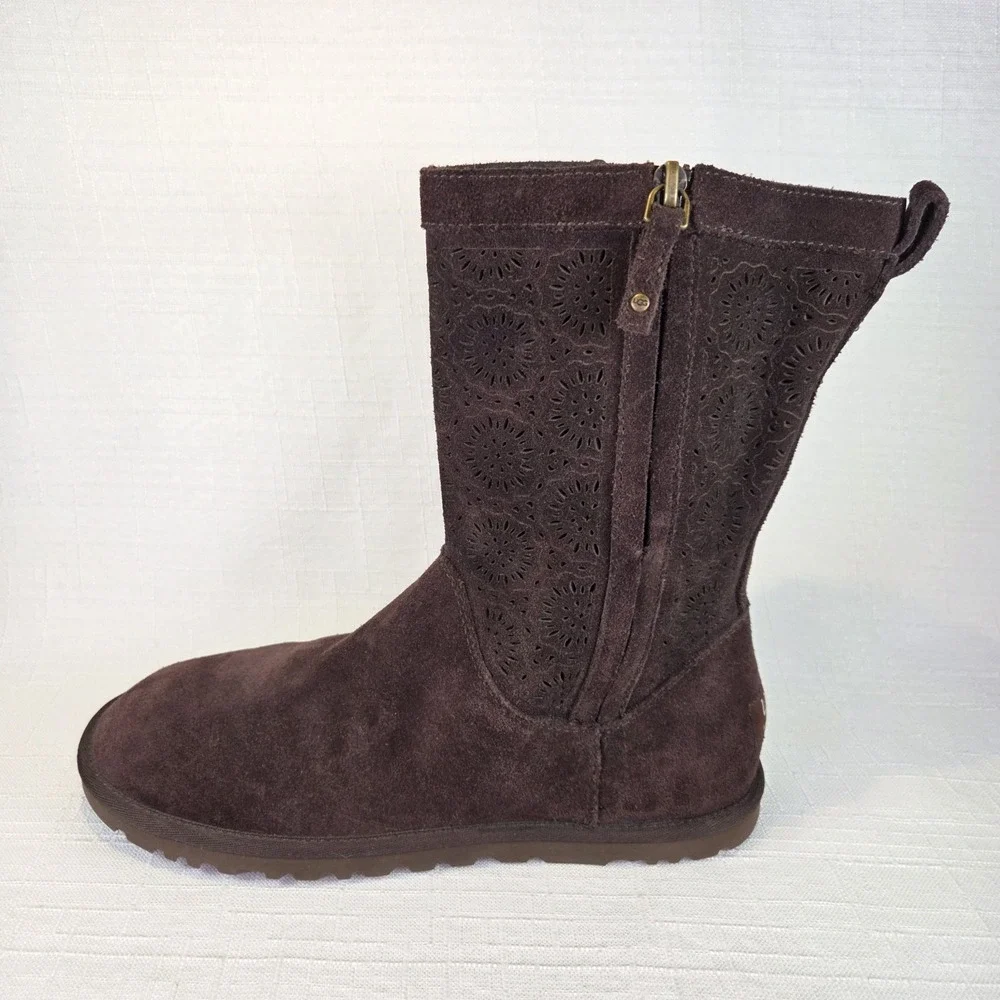 UGG Lo Pro Short Brown‎ Boots Suede Flower Patterned Winter Boho Women's 9